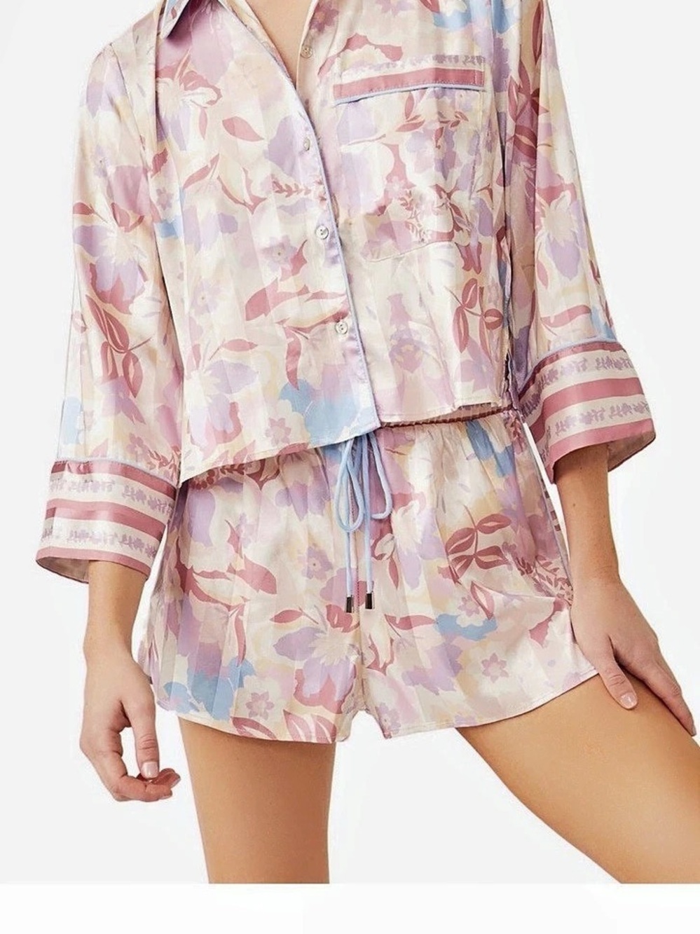 Free People FP Satin Short Pajamas Floral Set